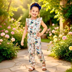 Janie & Jack Girls Floral Ruffled One Piece Romper Jumpsuit Size 10 EUC #124